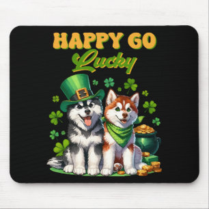 Mousepad Feliz e Sortudo Husky Fofo Dia de São Patrício