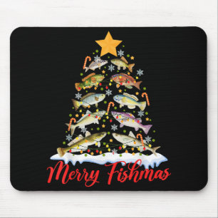 Mousepad Feliz Fishmas Engraçado Árvore de Natal Luzes de P