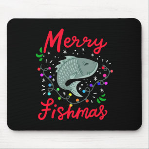 Mousepad Feliz Fishmas Engraçado Árvore de Natal Luzes de P