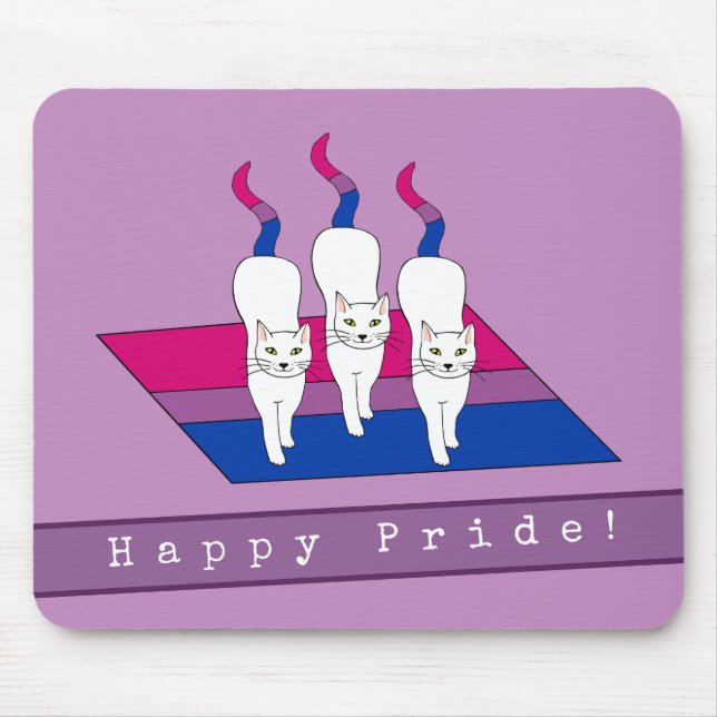 Mousepad Feliz Gato com Bandeira do Orgulho Bissexual (Frente)
