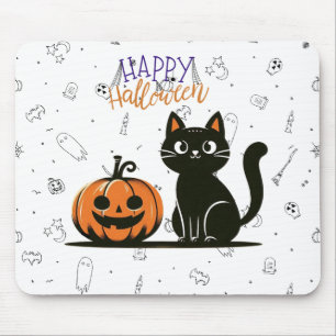 Mousepad Feliz gato de Dia das Bruxas e abóbora