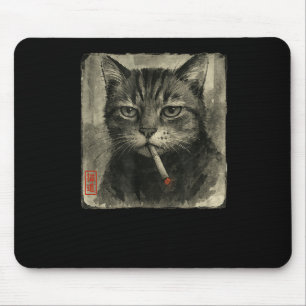 Mousepad Feliz Gato Fumante Cigarro Meme Sumi-e