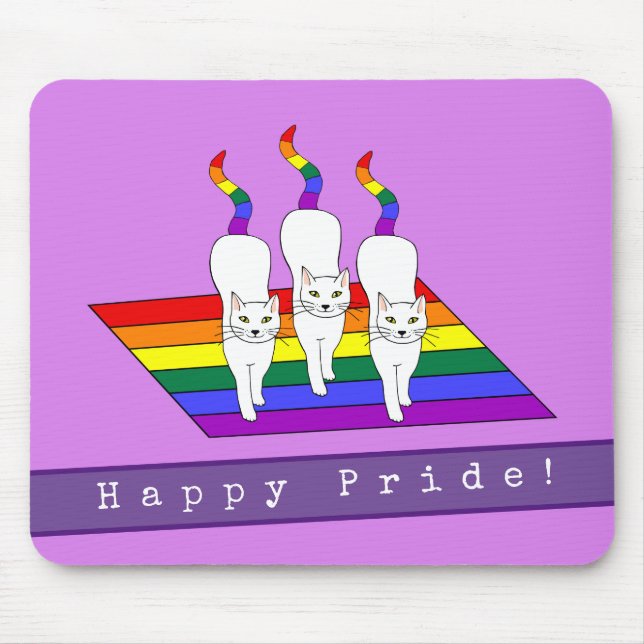 Mousepad Feliz Gato LGBT Com Bandeira Arco-Íris (Frente)