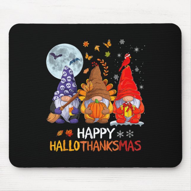 Mousepad Feliz Hallothanksmas Dia das Bruxas Gnomos Dia de  (Frente)