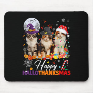 Mousepad Feliz Hallothanksmas Gatinhos Fofos Dia das Bruxas