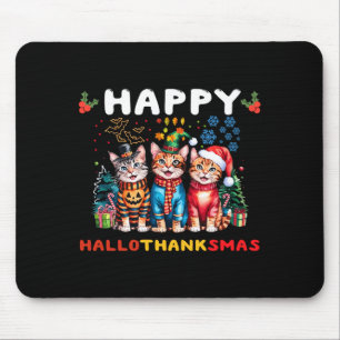 Mousepad Feliz Hallothanksmas Gatos Halloween Dia de Ação d