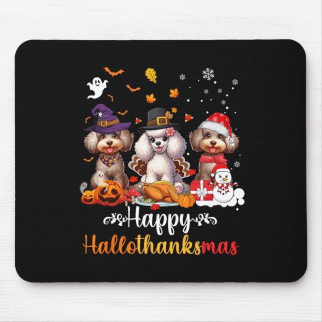 Mousepad Feliz Hallothanksmas Poodle Dog Halloween Christma (Frente)