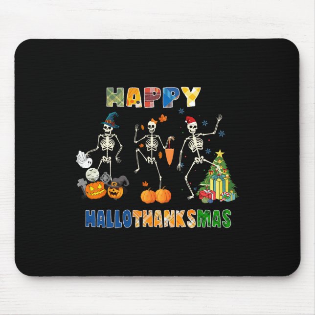 Mousepad Feliz Hallothanksmas Skeleton Dançando Engraçado H (Frente)