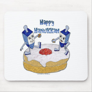 Mousepad Feliz Hanukkah Dançando Dreidels Jelly Doughnut