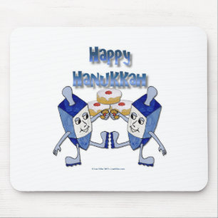 Mousepad Feliz Hanukkah Dançando Dreidels Jelly Doughnut