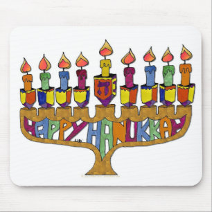 Mousepad Feliz Hanukkah Dreidels Menorah