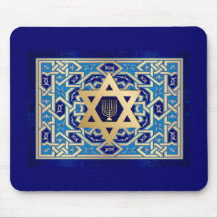 Mousepad Feliz Hanukkah! Estrela de David e Menorah Design