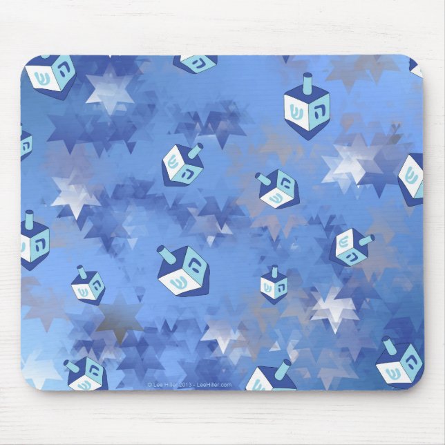Mousepad Feliz Hanukkah Falling Star e Dreidels (Frente)