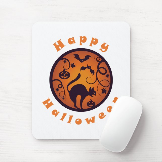 Mousepad Feliz lanterna do Halloween aranhas e morcegos neg (Com mouse)