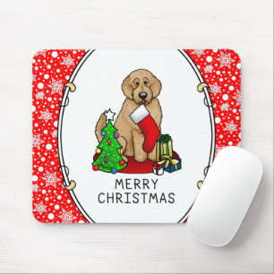 Mousepad Feliz Natal 2 Goldendoodle (ouro vermelho)