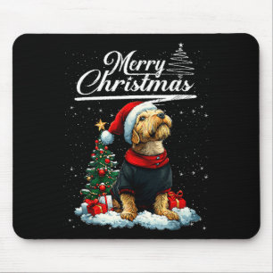 Mousepad Feliz Natal Airedale Terrier Chapéu de Papai Noel