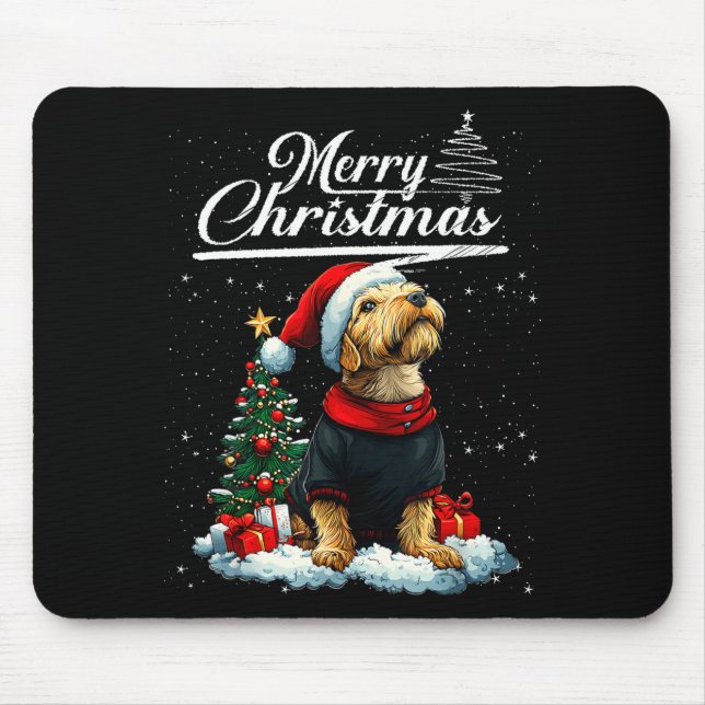 Mousepad Feliz Natal Airedale Terrier Chapéu de Papai Noel  (Frente)