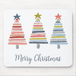 Mousepad Feliz Natal Árvores Empilhadas Coloridas