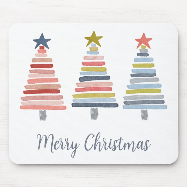Mousepad Feliz Natal Árvores Empilhadas Coloridas (Frente)