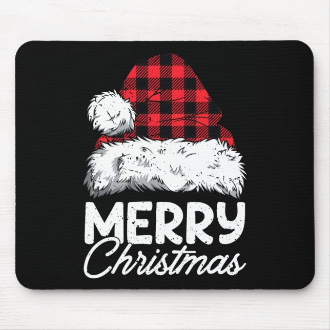 Mousepad Feliz Natal Buffalo Xadrez Red Santa Hat Xmas P (Frente)