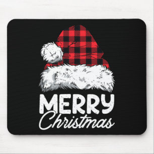 Mousepad Feliz Natal Buffalo Xadrez Red Santa Hat Xmas P