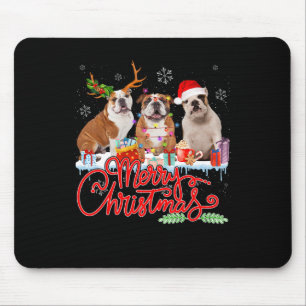 Mousepad Feliz Natal Bulldog Papais noeis Reindeer Light