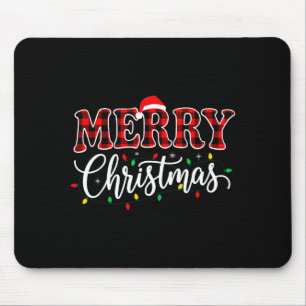 Mousepad Feliz Natal Com Família de Xadrez Preto e Vermelho
