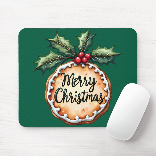 Mousepad Feliz Natal Cookie com Holly Berries (Com mouse)