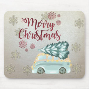 Mousepad Feliz Natal,Flocos de neve,Caminhão verde Pinheiro