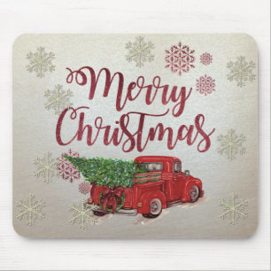 Mousepad Feliz Natal,Flocos de neve,Caminhão Vermelho Pinhe