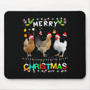Mousepad Feliz Natal Galinha Santa Hat Luz Natal Divertido