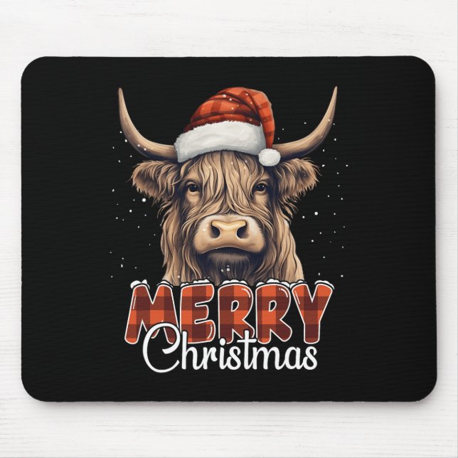 Mousepad Feliz Natal Highland Cow Western Santa Hat Xma (Frente)