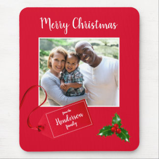 Mousepad Feliz Natal Holly Sprig - Foto personalizada -