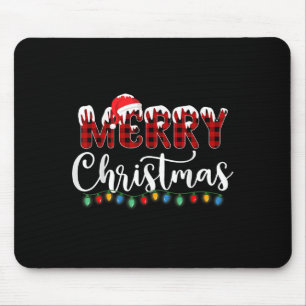 Mousepad Feliz Natal Luzes Neve Xadrez Vermelha Buffalo San