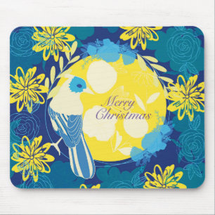 Mousepad feliz natal, natal,pássaro,flores, natureza