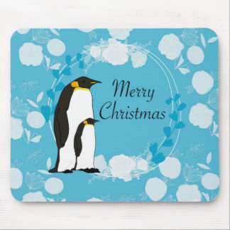 Mousepad feliz natal, natal, pinguim, flores, azul,