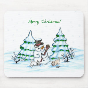 Mousepad Feliz Natal! Neve com Cat e Puppy