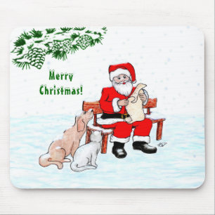 Mousepad Feliz Natal! Papai Noel com Gato e Cão