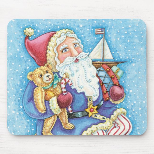 Mousepad Feliz Natal, Papai Noel em Snowball com Brinquedos (Frente)