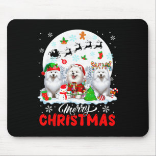 Mousepad Feliz Natal Três Papais noeis Elf Reindeer Samoyed