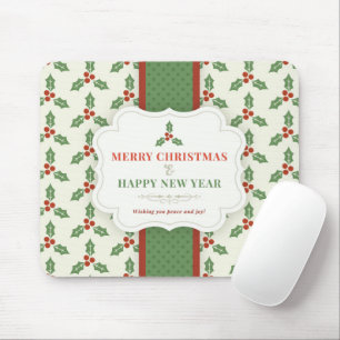 Mousepad Feliz Natal Vintage Holly Berry