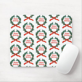 Mousepad Feliz Natal Vintage Holly Wreath