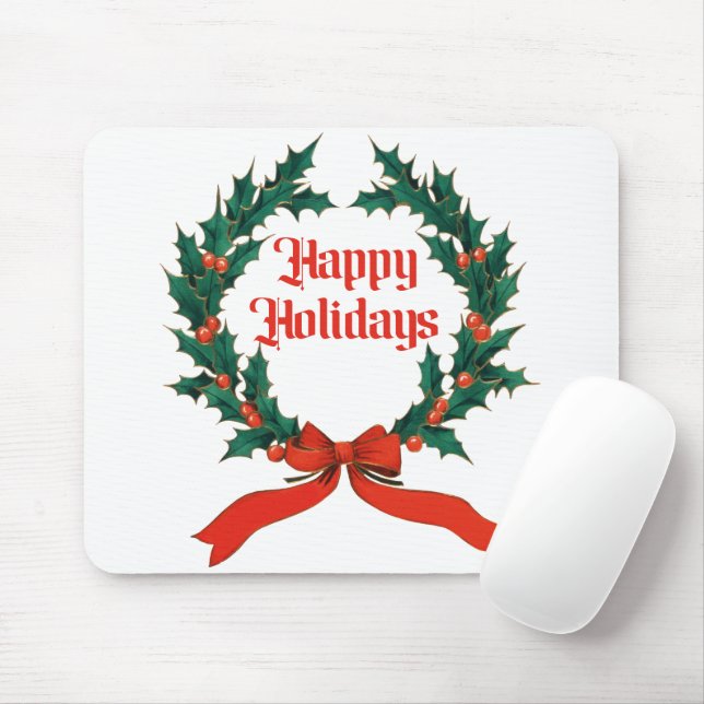 Mousepad Feliz Natal Vintage Holly Wreath (Com mouse)