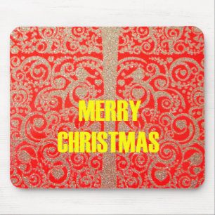 Mousepad Feliz Ouro de Natal Red Snow Glitter Hearts Art