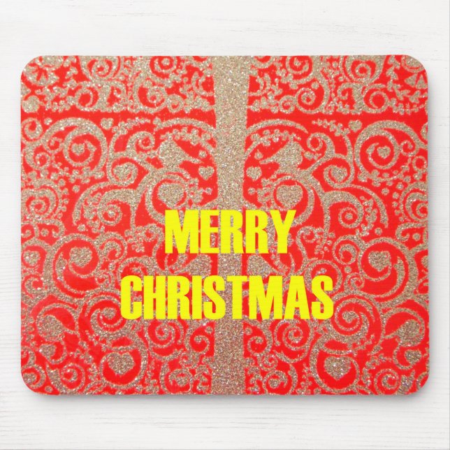 Mousepad Feliz Ouro de Natal Red Snow Glitter Hearts Art (Frente)