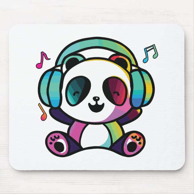 Mousepad Feliz Panda com fones de ouvido ouvindo música. (Frente)