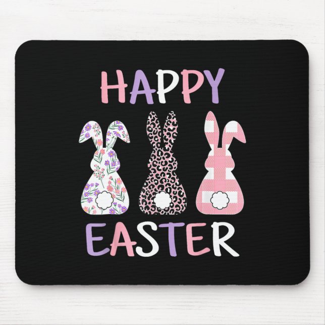 Mousepad Feliz Páscoa Coelhinho Flor Xadrez Leopardo Rosa F (Frente)