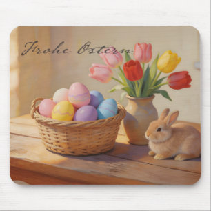 Mousepad Feliz Páscoa com ovos coloridos e tulipas