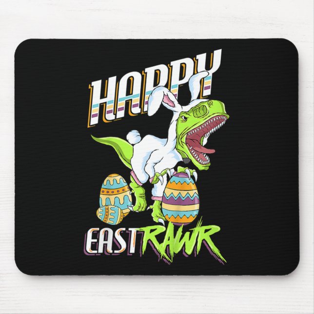 Mousepad Feliz Páscoa Cute Trex Dinossauro Coelho de Páscoa (Frente)