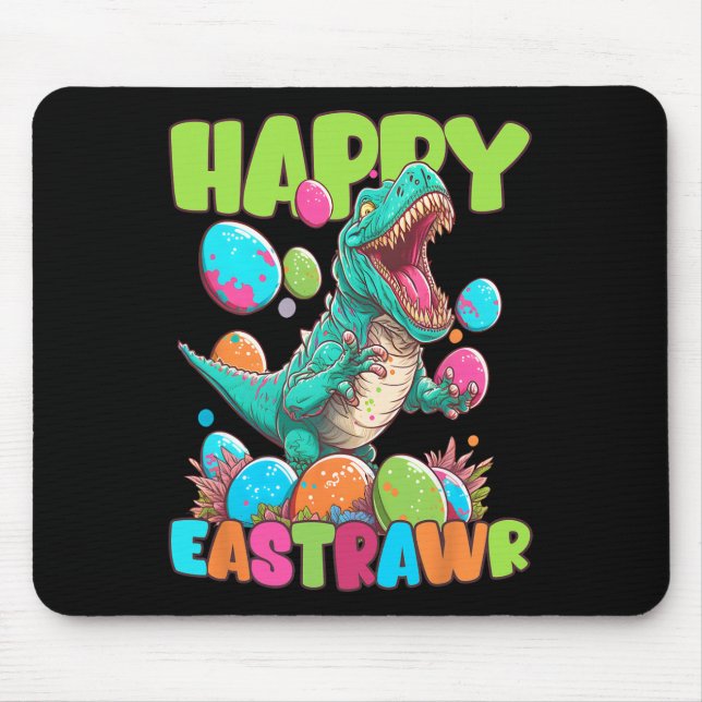 Mousepad Feliz Páscoa Menino Crianças T-rex Páscoa Dino (Frente)